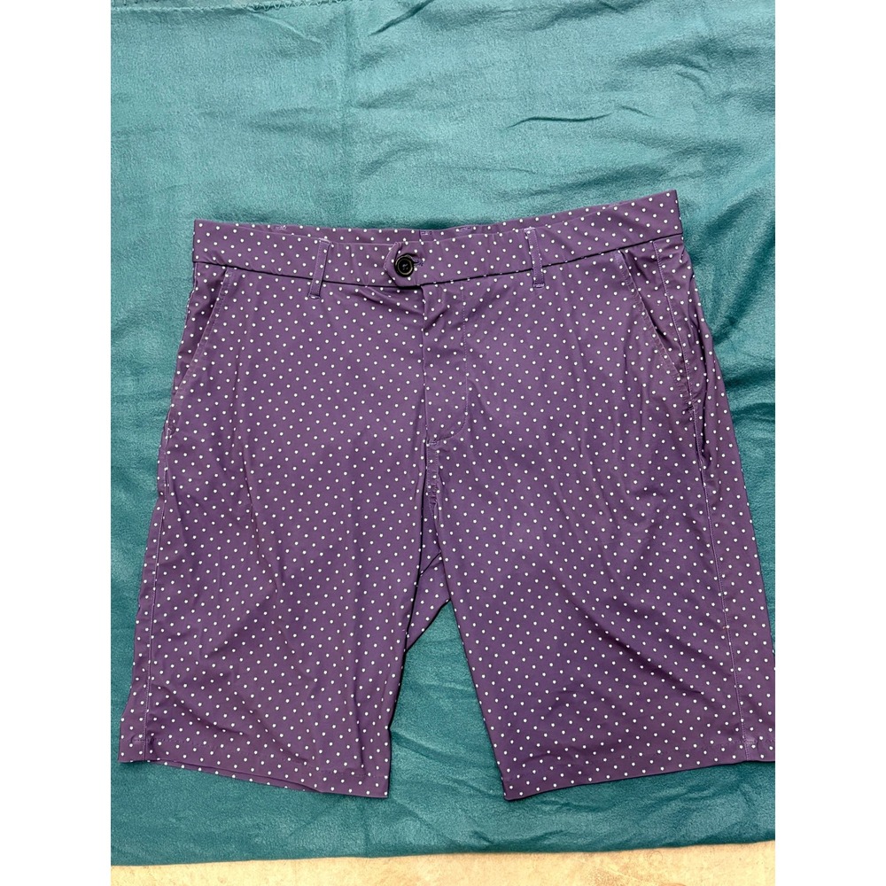 Greyson Montauk Golf Shorts Mens 36 Purple Polka Dot Performance Stretch